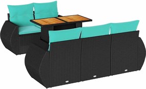 vidaXL 6 részes fekete polyrattan kerti ülőgarnitúra párnákkal
