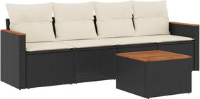 vidaXL 5 részes fekete polyrattan kerti kanapészett párnákkal