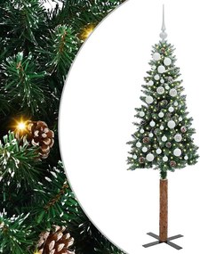 vidaXL Karcsú karácsonyfa 150 LED-del Zöld 150 cm PVC és tömör fenyőfa