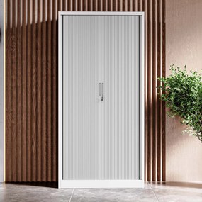 Fém szekrény harmonika ajtókkal DAMIAN, 900 x 1850 x 450 mm, fehér-szürke