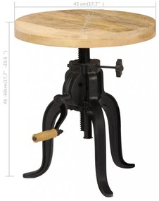 tömör mangófa és öntöttvas kisasztal 45 x (45-62) cm