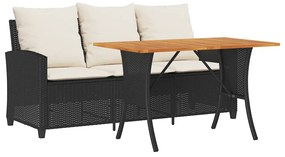 3 személyes fekete polyrattan kerti kanapé asztallal&amp;párnával