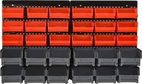 DURHAND Tároló Rendszer Fali Polc 37,5 x 63 cm, Látható Tárolódobozok, 30 db Doboz Két Méretben, Szerszámtartók, Műhely Fali Polc Csavarokhoz | Aosom