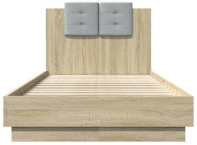 sonoma tölgy színű szerelt fa ágykeret fejtámlával 90 x 190 cm