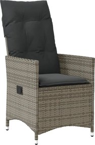 vidaXL szürke polyrattan dönthető kerti szék párnákkal