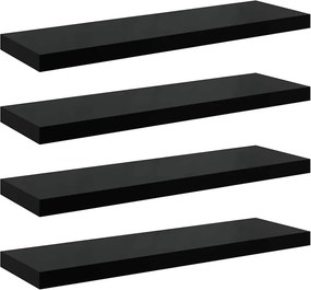 vidaXL 4 db magasfényű fekete MDF lebegő fali polc 80 x 23,5 x 3,8 cm