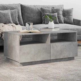 Betonszürke dohányzóasztal LED-lámpákkal 90x49x40 cm