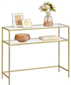 Konzolasztal egy alsó polccal edzett üveglappal, arany 100x35x80cm