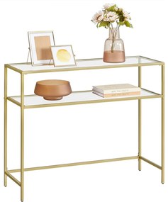 Konzolasztal egy alsó polccal edzett üveglappal, óarany 100x35x80cm