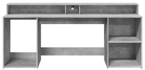 betonszürke szerelt fa íróasztal LED-világítással 200x55x91 cm