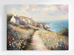 Vászonkép Canvas Tenger Házak Falu Virágok Vitorlás Tájkép 100x75