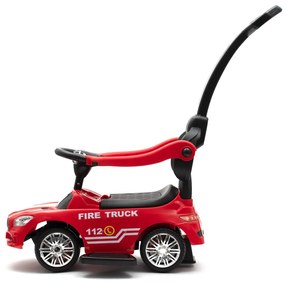 Zenélő bébitaxi vezetőrúddal Baby Mix TŰZOLTÓK piros