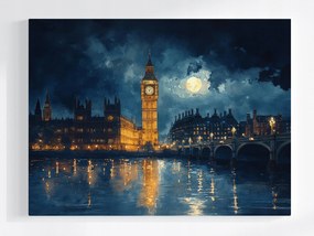 Poszter Város London Temze Big Ben Éjszaka Hold 100x75