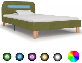 zöld szövetkárpitozású LED-es ágykeret 90 x 200 cm