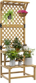 Outsunny 2-szintes Növénytartó Térelválasztóval, 166 cm Magas Virágtartó Belső és Külső Használatra, Fa Növényállvány, Többrétegű Virágtartó, Virág Lé