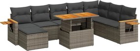 vidaXL 9 részes szürke polyrattan akácfa kerti ülőgarnitúra párnákkal