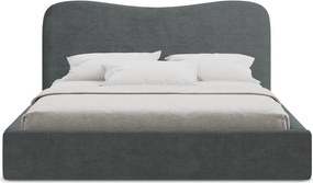 Sötétszürke kárpitozott ágyneműtartós franciaágy ágyráccsal 160x200 cm Kahai – Makamii