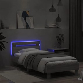szürke sonoma színű ágykeret fejtámlával és LED-ekkel 90x200 cm