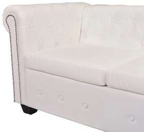 5 személyes fehér műbőr Chesterfield sarokkanapé