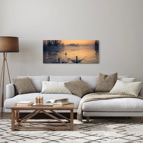 Hattyúk a vizen és a ködben képe (120x50 cm)
