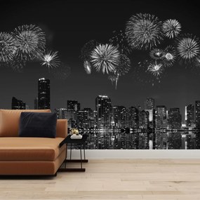 Fotótapéta - Tűzijáték Miamiban, fekete-fehér (147x102 cm)