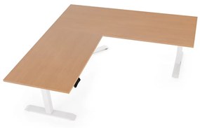 OfficeTech Angle állítható magasságú asztal, 180 + 120 cm, fehér alap, bükkfa