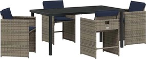 vidaXL Kert étkező szett párnával 5 pcs Szürke polirattan