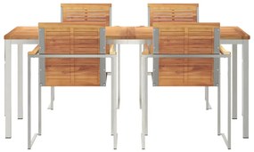 5 részes kerti étkező szett tömör tikfából, kültéri étkezőasztal 180x90x75 cm tömör tikfafából