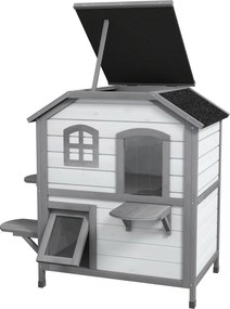 PawHut Fa Macska Ház 2-Szintes Téli Védett Vízhatlan Macska Kunyhó Aszfalt Tetővel Összecsukható Fedél Lépések Macska Barlang Kültéri Menedék Kerti Er