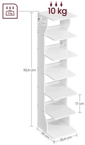 Vasagle CINDY cipőtartó, 6 szint, 30x26,4x110,4 cm, fehér