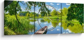 Egy nyári folyó képe hajóval (órával) (90x30 cm)