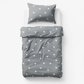 Goldea gyermek pamut ágyneműhuzat - szívecskék, szürke alapon 150 x 200 és 50 x 60 cm
