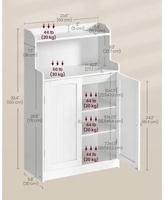 Fürdőszobai szekrény, tároló egység 2 ajtóval, 2 állítható polccal, fehér