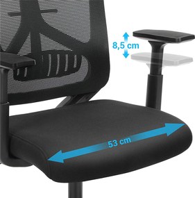Ergonomikus irodai szék deréktámasszal, állítható fejtámlával és kartámasszal, fekete