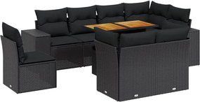 vidaXL 9 részes fekete polyrattan kerti ülőgarnitúra párnákkal