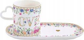 Porcelán csésze 320 ml csészealj Lovely Flowers elegáns ajándék