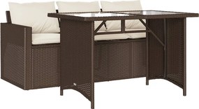 vidaXL 2 részes barna polyrattan kerti étkezőgarnitúra párnákkal