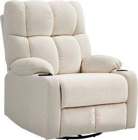 HOMCOM Fotel Relaxáló Funkcióval, Hintázó Funkcióval, Forgó TV Szék Lábpihentetővel, Zsebspring Maggal és Pohártartóval, Nappalihoz, Bézs | Aosom