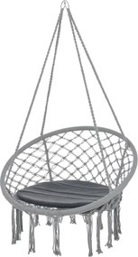 Outsunny Kerek Függőszék Ø60 cm Hintaágy Párnával és Pamut Kötéllel Beltéri és Kültéri Használatra 80x80x42 cm Szürke | Aosom