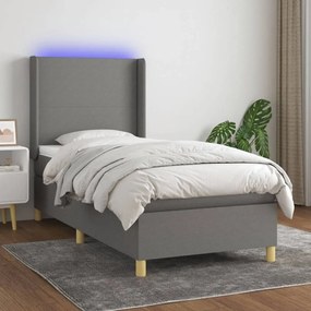 Sötétszürke szövet rugós és LED-es ágy matraccal 100x200 cm