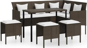 vidaXL 5 személyes barna polyrattan L-alakú kanapészett párnákkal
