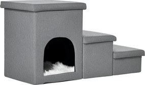 PawHut Kutya Lépcső 3 Lépcsős 40.5 cm Magas Állat Lépcső Bújópárnás Tároló Hellyel Macska Lépcső Kisméretű Kutyák Számára Lépéssegítő Ágyhoz, Kanapého
