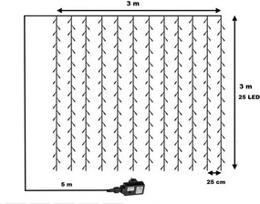 Kültéri fényfüggöny 3×3 m hideg fehér 300 LED