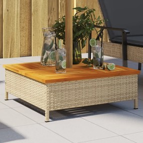 bézs polyrattan és akácfa napernyőtalp-burkolat 70 x 70 x 25 cm