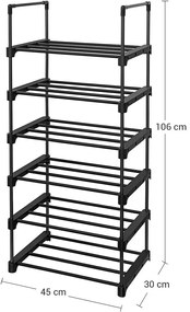 Cipőtartó polc szett, 6 szint, 45x30x106cm, fekete