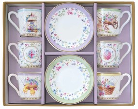 Spring Bloom húsvéti porcelán eszpresszó kávés csésze 6 személyes szett díszdobozban