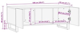 tömör nyers mangófa dohányzóasztal 100 x 55 x 40 cm