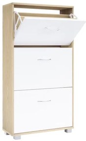 Casaria® Cipősszekrény 115x60x24 cm - tölgy/fehér