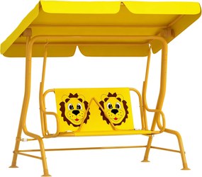 AIYAPLAY 2-Személyes Kültéri Gyermek Hinta Állítható Napernyővel és Biztonsági Övekkel, Acélból és Poliészterből Készült Kerti és Beltéri Hinta, Max 6