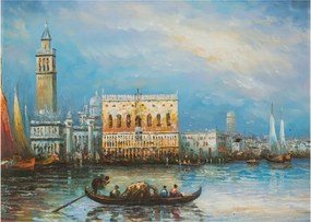 Kép - gondola Velencén áthaladva, olajfestmény (üvegen) (70x50 cm)